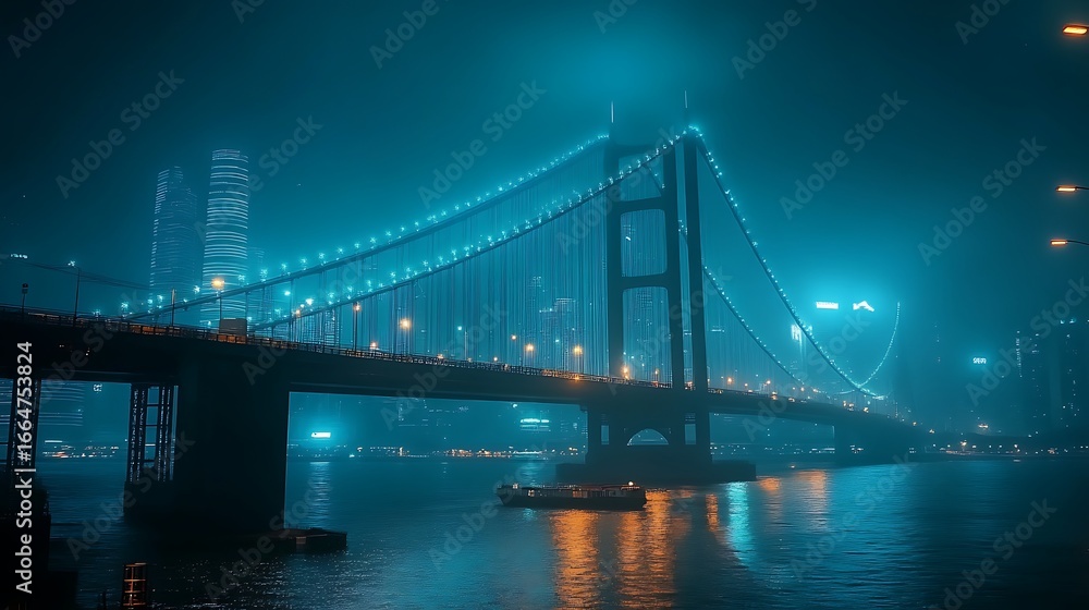 Naklejka premium Nighttime skyline view with george washington bridge lights image