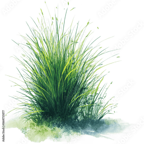 Lush green grass illustration, Generative AI
