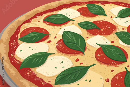 A close-up of a delicious Margherita pizza with bubbly, melted cheese.