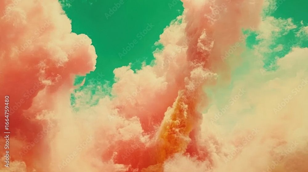 Fototapeta premium Dreamy cotton candy clouds against a teal sky artistic dreamy and fantasy atmosphere