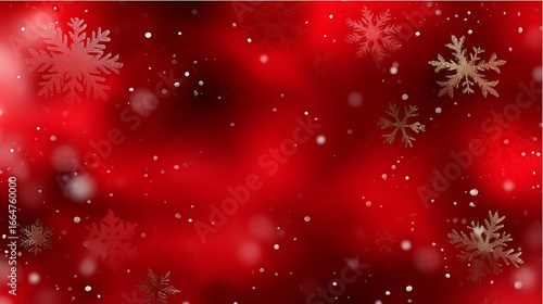 Vibrant Red Background with Snowflakes and Soft Bokeh Effects for Festive Themes