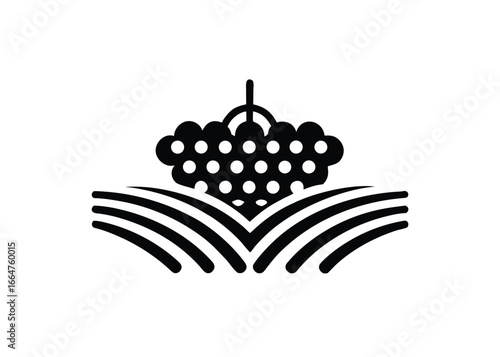 Vector art of stylized black and illustration of a bunch of grapes resting stylized rolling hills
