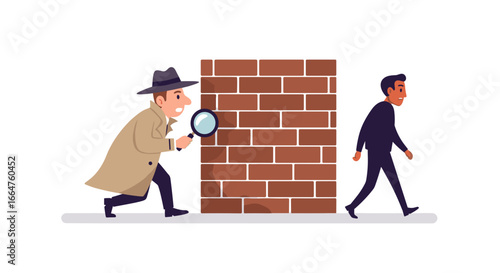 Detective Covertly Following Suspect Behind Brick Wall, Educational Materials on Surveillance Techniques and Promotional Content for Law Enforcement Curriculums