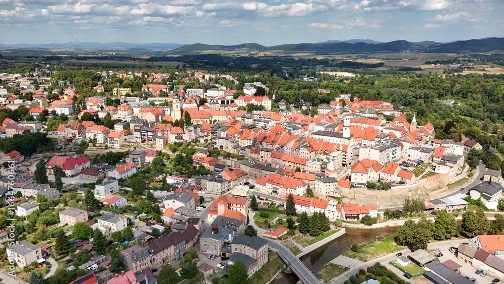 Fototapeta premium Bystrzyca Kłodzka, widok z powietrza, Dolny Śląsk, Polska, Europa