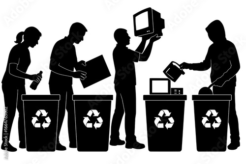 People sorting and recycling electronic waste to protect environment