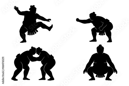 Sumo Wrestlers Silhouette in Action, Symbol of Strength and Tradition