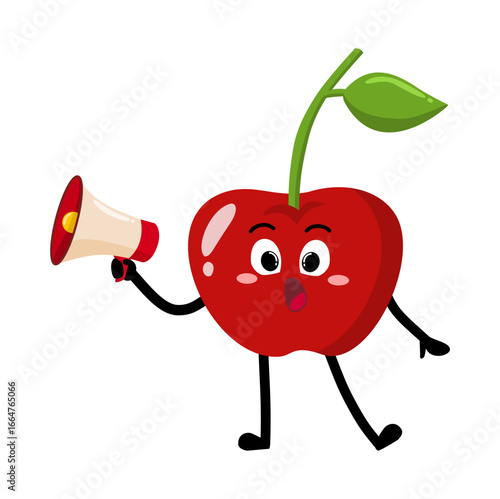 Cute Hand Drawn Cherry Speaking Using Megaphone Bravely