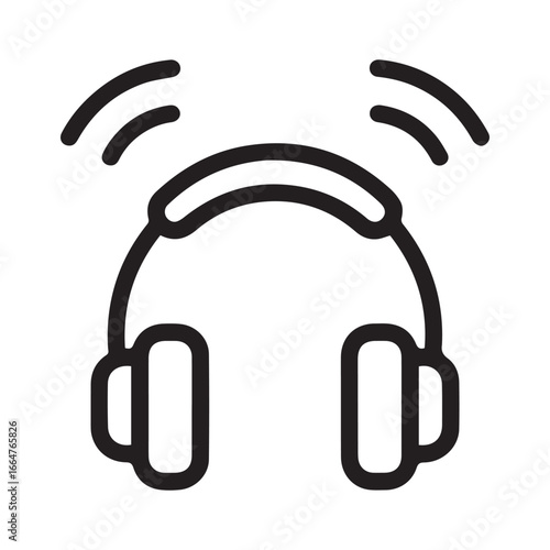 Simple outline icon of headphones with sound waves emitting indicating audio playback or music listening