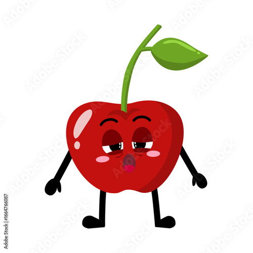 Cute Hand Drawn Sleepy Cherry with Heavy Eyes