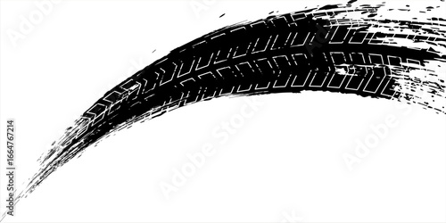 Grunge tire track, wheel braking marks. Truck, car or motorcycle tread pattern silhouette. Auto race, motorsport, speed racing design element. eps 10