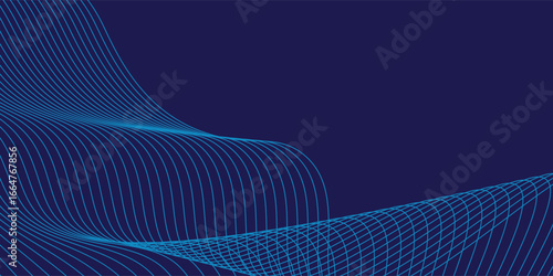 Dark blue navy abstract background. Futuristic technology lines background with line stripe wavy light effect