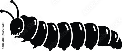 Detailed black silhouette of a caterpillar insect on vector