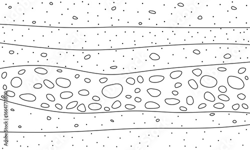 Deposition of gravel and sand. Sedimentary layers	