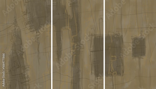 Triptych. The picture is painted by hand on a tablet.