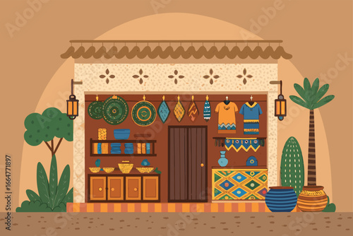 Vibrant souvenir shop showcasing local crafts and culture.