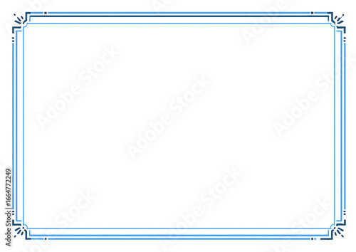 Minimal white background with thin blue border simple blank page in center flat vector design clean lines geometric shapes modern minimalistic concept elegant decorative layout.