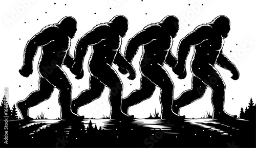 "Bigfoot Walking in the Wilderness Silhouette"