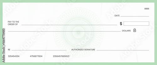Blank bank check, checkbook cheque template or money payment paper voucher, vector mockup. Business or personal account cash pay cheque certificate or paycheck coupon from checkbook