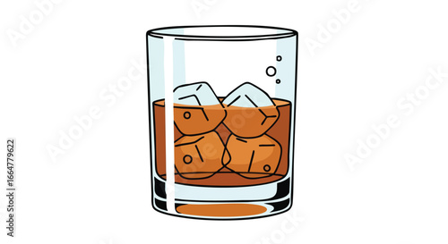 Stylized Illustration of a Glass Containing an Amber Liquid with Ice Cubes in a Minimalist Style