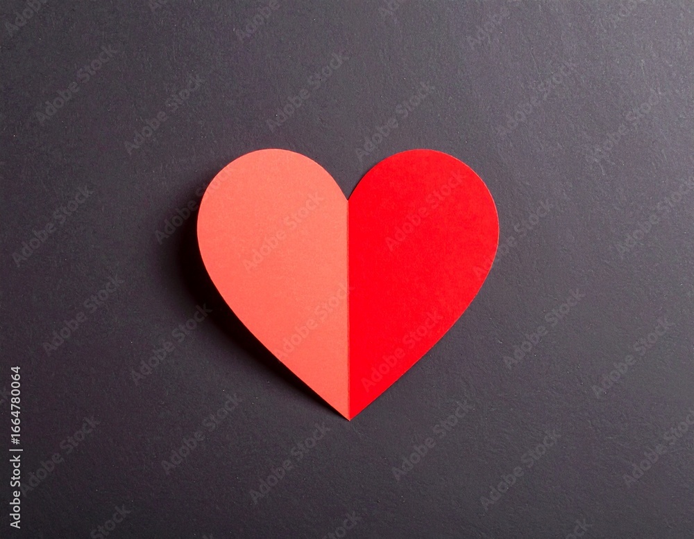 Obraz premium Bold paper red heart shape on a dark background, conveying deep emotions and minimalist beauty. 