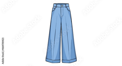 Digital Illustration of Wide-Legged Jeans, A Modern Fashion Statement in Light Blue, Ideal for Apparel Designs and Style Guides