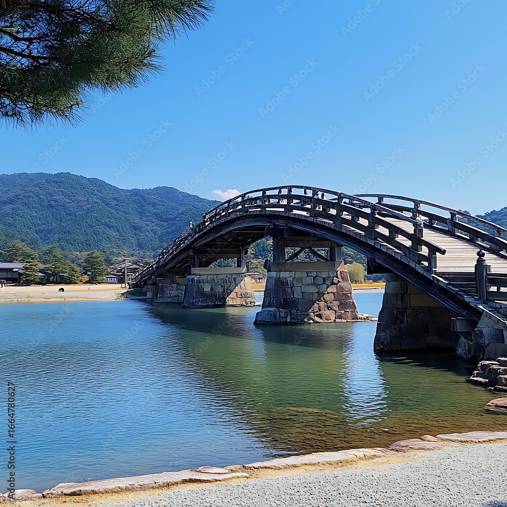Fototapeta premium Scenic old stone bridge over turquoise river high resolution picture