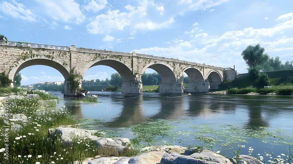 Fototapeta premium Scenic reflection of alcantara bridge in river water high resolution picture