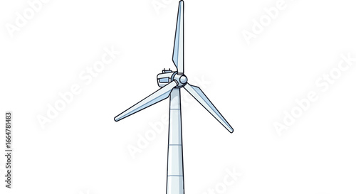 Illustration depicting a simplistic wind turbine against a plain white background, symbolizing clean energy and sustainability in a minimalist