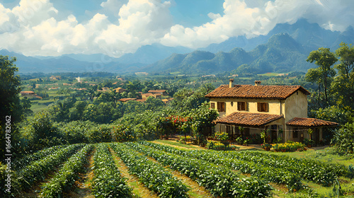 Wallpaper Mural A lively depiction of a modern farm where agroecology and organic farming merge to create balanced ecosystems and sustainable local harvests Torontodigital.ca