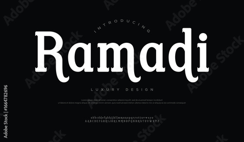 Ramadi Luxury beauty font alphabet logo. Typography beautiful fashion elegant classic letters serif italic fonts wedding vintage retro logos. vector illustration
