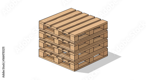 Stack of Isometric Wooden Pallets Representing Shipping and Logistics Efficiencies with Clean Lines and Minimalist Design Style
