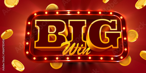 Big win banner. Sign with golden letters. Online casino. Vector illustration