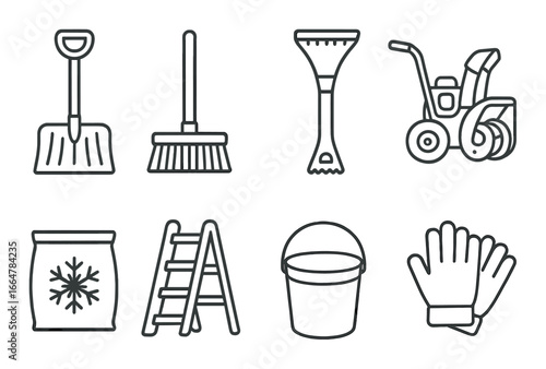 Winter tools collection for snow removal and home maintenance