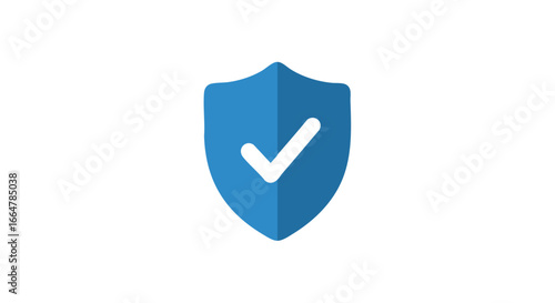 Blue security shield icon with white checkmark symbolizing protection and validation, providing assurance and confidence to users on a white
