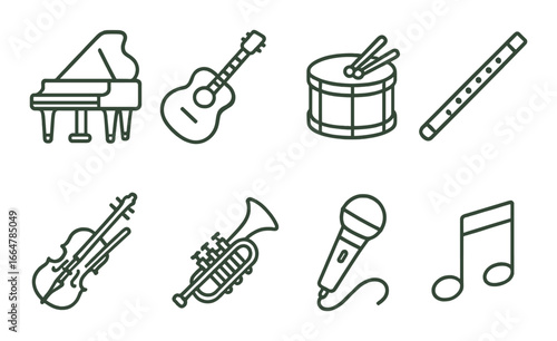 Outline icons of musical instruments on green background