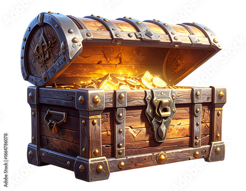 Open treasure chest filled with golden coins and jewels