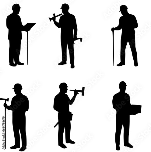 Construction worker silhouette collection. Architect, painter, engineer, labor, builder, contractor and repairman.
