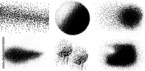 Stippling dotwork illustration set featuring spray and comet gradation designs