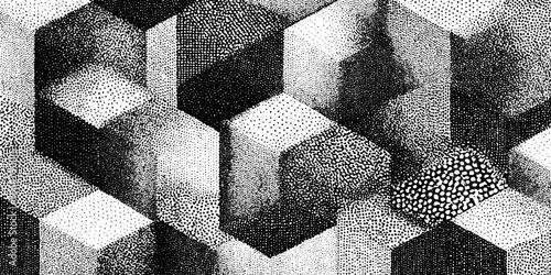 Geometric stipple dotwork hexagon pattern design for artistic backgrounds