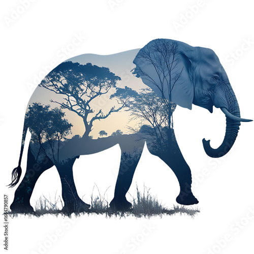 Elephant cartoon vector illustration of a wild animal silhouette in the grass