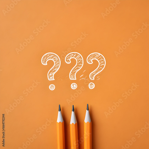 photo of handdrawn white question marks on a bold