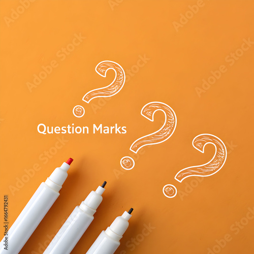 photo of handdrawn white question marks on a bold