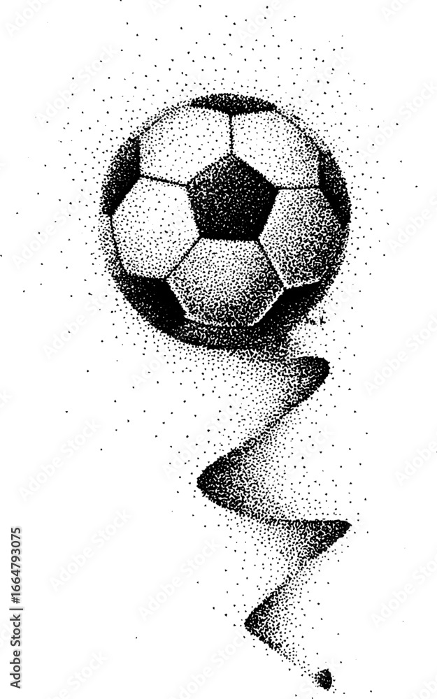 Obraz premium Stipple dotwork illustration of soccer ball with spiral effect for sports design