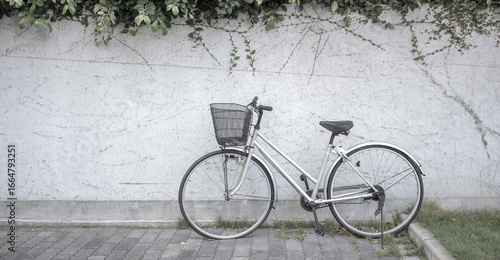 old bicycle leaning against wall