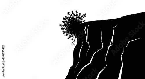 dramatic cliff silhouette with blooming plant highresolution transparent background png for design projects