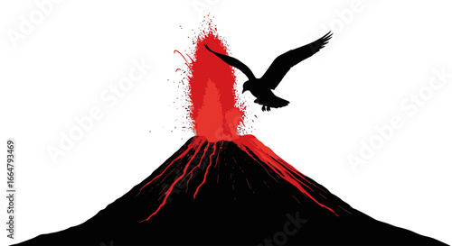 dramatic volcano eruption with bird silhouette highresolution image with transparent background perfect for design projects