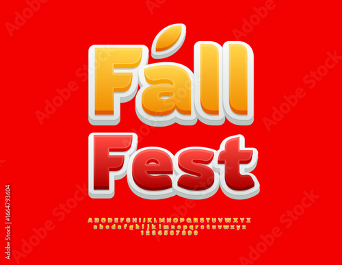Vector Modern poster Fall Fest. Exclusive Yellow Font. Artistic Alphabet Letters and Numbers set