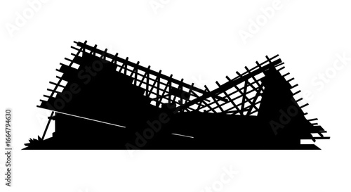 highresolution transparent background silhouette of a collapsed building ideal for disaster relief architectural design and game development projects