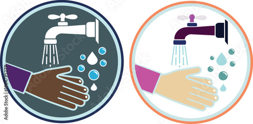 Hands washing under water streams from faucets with bubbles handwashing hygiene.