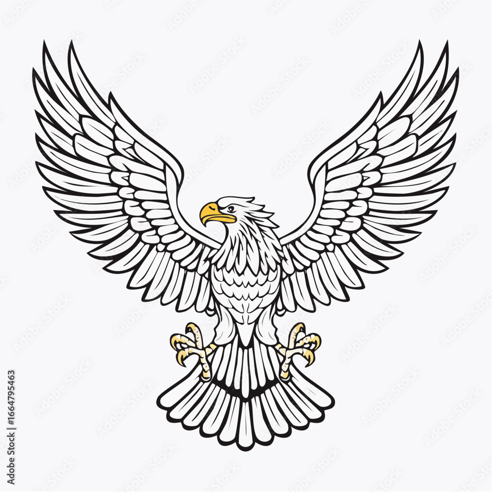 Fototapeta premium Majestic Eagle in Flight, Black and White Vector Illustration